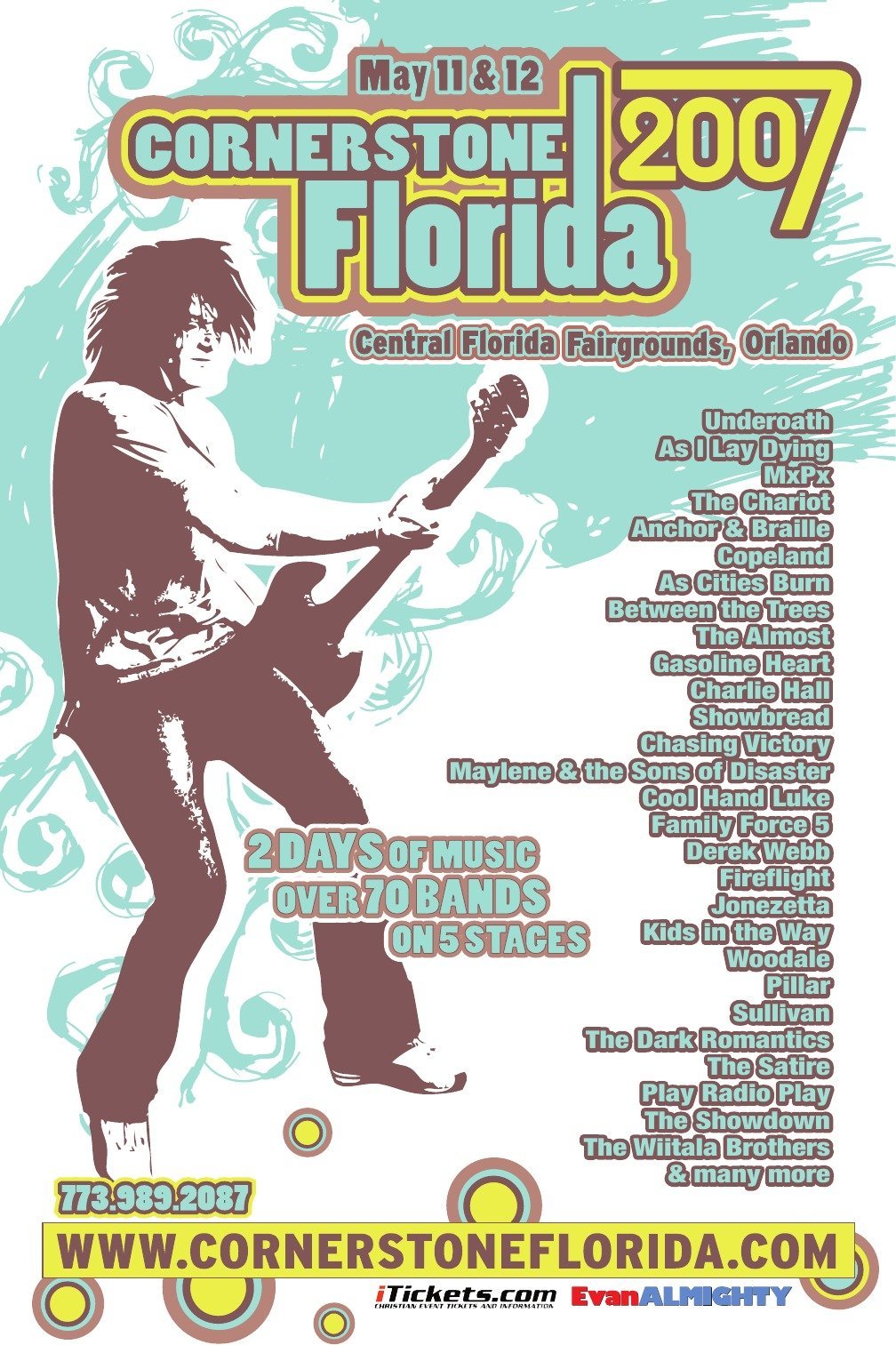 Cornerstone Florida 2007 music festival poster featuring a silhouette of a guitarist, May 11-12 at Central Florida Fairgrounds, Orlando