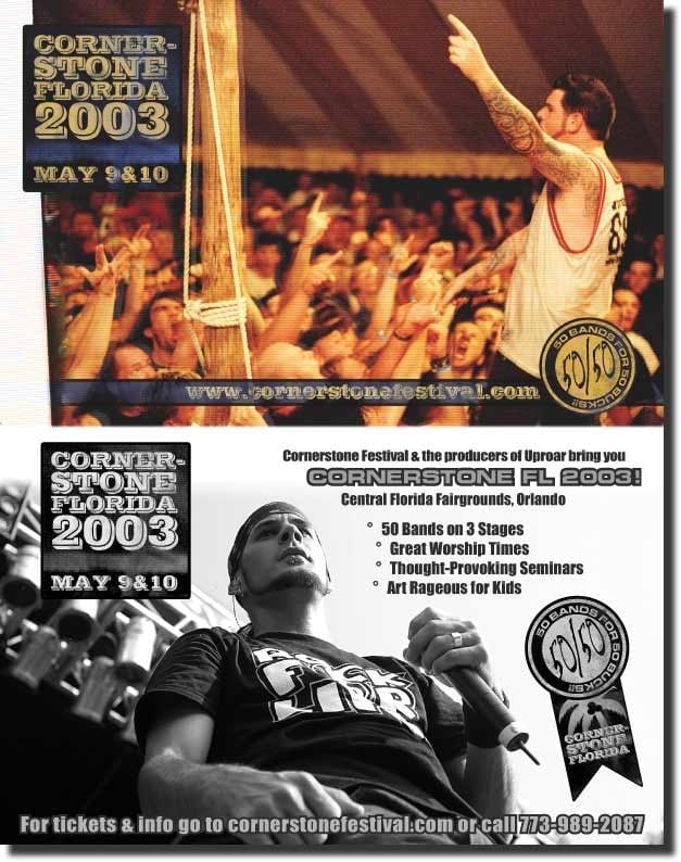 Cornerstone Festival 2003 Florida flyer featuring live music performers and event details for May 9-10